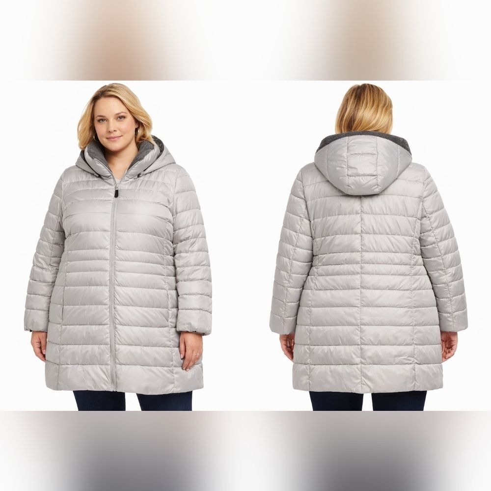 Marc New York Andrew Marc Plus Size 2X Gray Hooded Puffer Coat Full Zip Winter